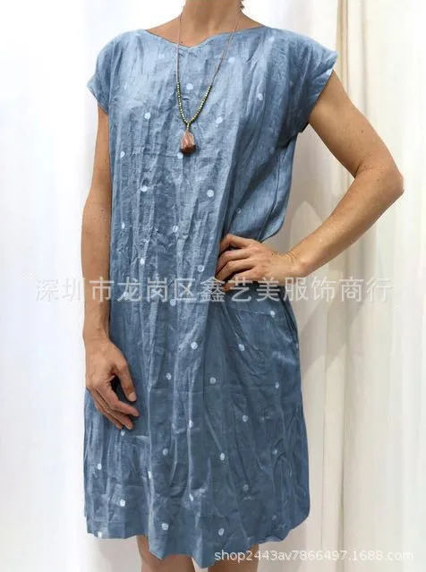2019 summer V-neck dot print women's casual large size short-sleeved dress S-5XL | Женская одежда