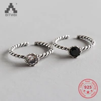 real 925 sterling silver black zirconwhite crystal rings for women adjustable wedding ring fashion girls gift