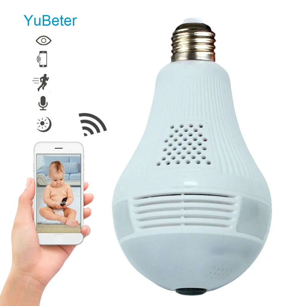 YuBeter 360 градусов Беспроводная панорамная камера лампа для домашней безопасности CCTV WiFi "рыбий глаз" ip-камера видеонаблюдения двухстороннее аудио