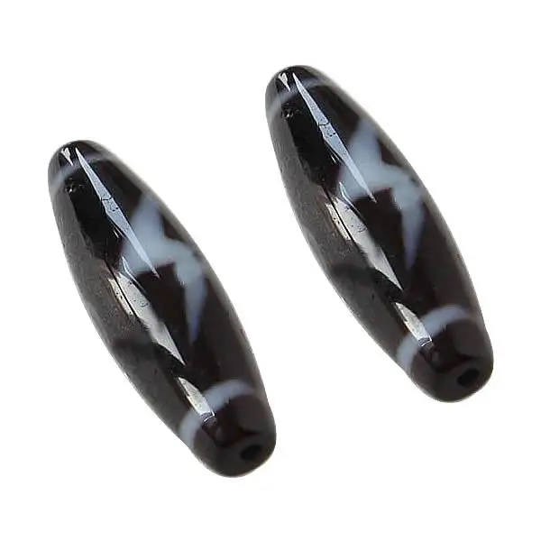 Натуральные тибетские бусины дзи Овальные светящиеся пятиглазые двухцветные 13x38