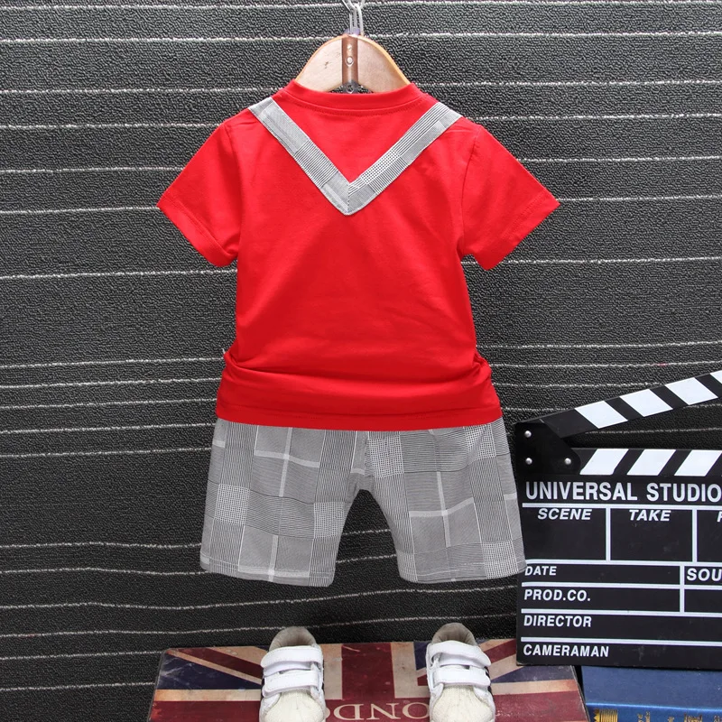 Blue Summer Casual Boys Sets Version Children's Short Sleeve T-shirts and Shorts Baby Bow Tie Strap Two-piece | Детская одежда и