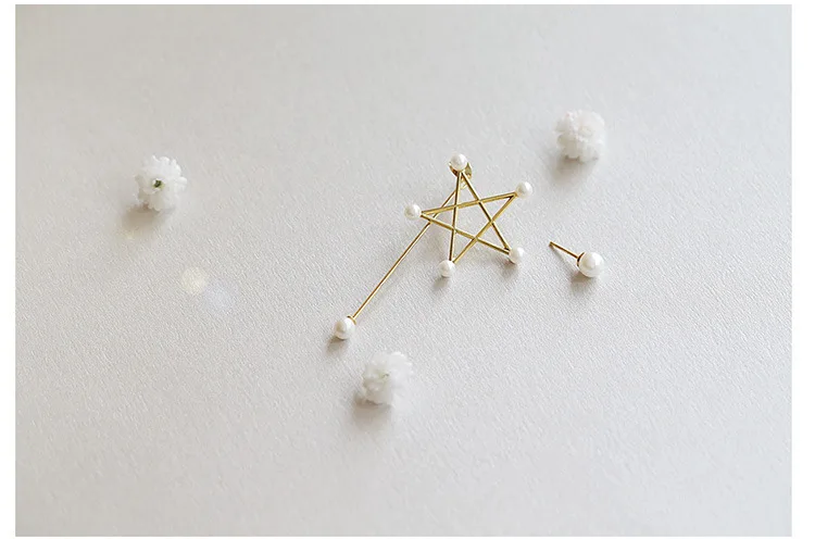 Асимметричные Длинные серьги с имитацией жемчуга и пятиконечными звездами