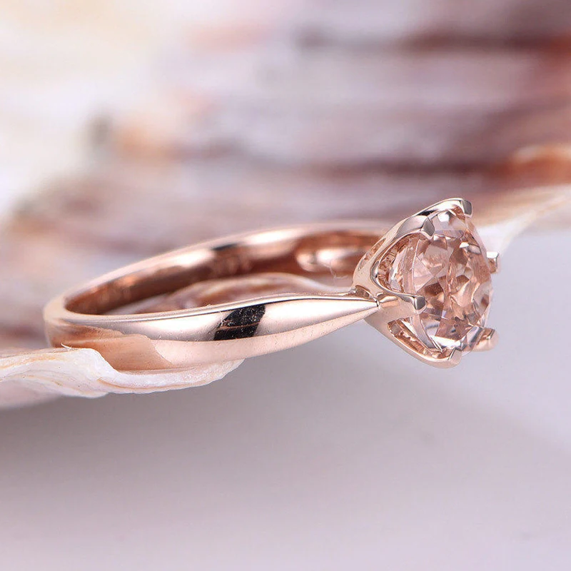 7.0m Round Shape Natural Morganite Engagement Ring 14K Rose Gold 6 Prong Setting For Women Fast Shipping Free Gift Box | Украшения и