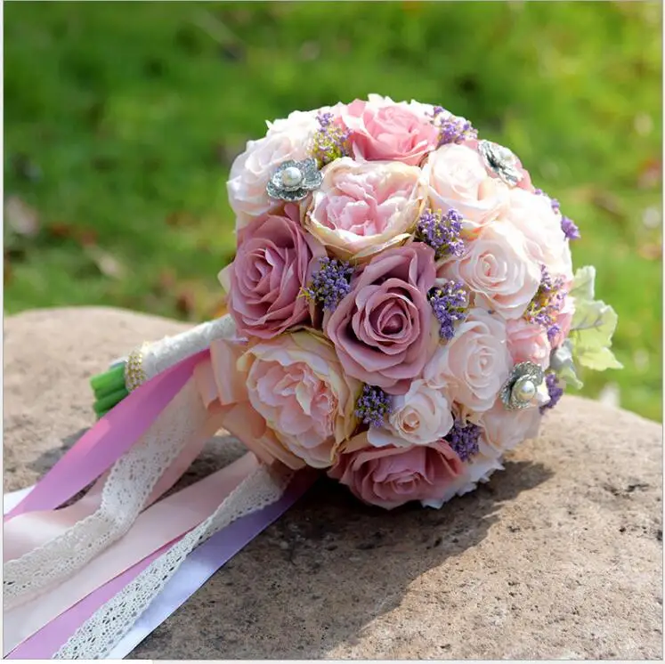 

Bridal Bouquet Wedding Flowers Elegant Pink Hydrangea Champagne Wedding Bouquet Bride Bridesmaid Marry D526