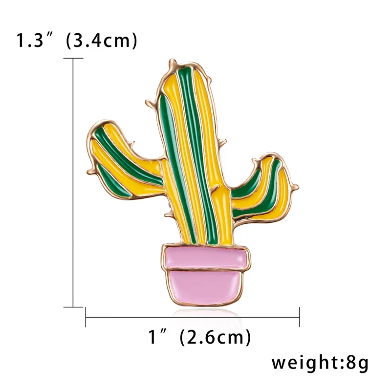 cactus 1 Мультфильм Кактус Броши мини эмаль растительный горшок клубника арбуз нагрудные булавки брошь для женщин шляпа джинсовый значок ювелирные изделия для детей - Окраска металла: cactus 1