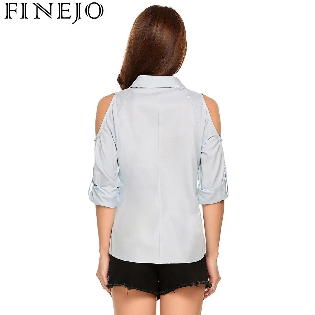 FINEJO блузка с принтом для женщин 2018 летняя шифоновая рубашка открытыми плечами и