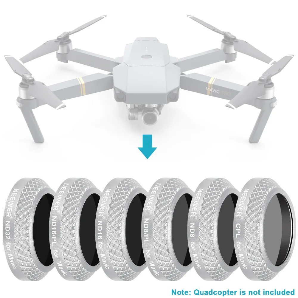 Набор фильтров Neewer 6 шт. для квадрокоптера DJI Mavic Pro включает в себя: CPL ND8 ND16 ND32 ND8/PL и