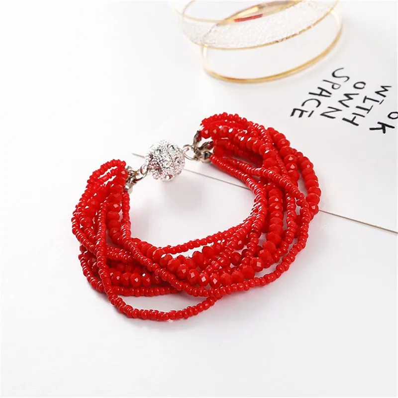 B020023red Модный многослойный браслет с кристаллами, ювелирное изделие, ручная работа, кисточка, глаза слона, цепочка, очаровательный камень, бисерные браслеты для женщин - Окраска металла: B020023red