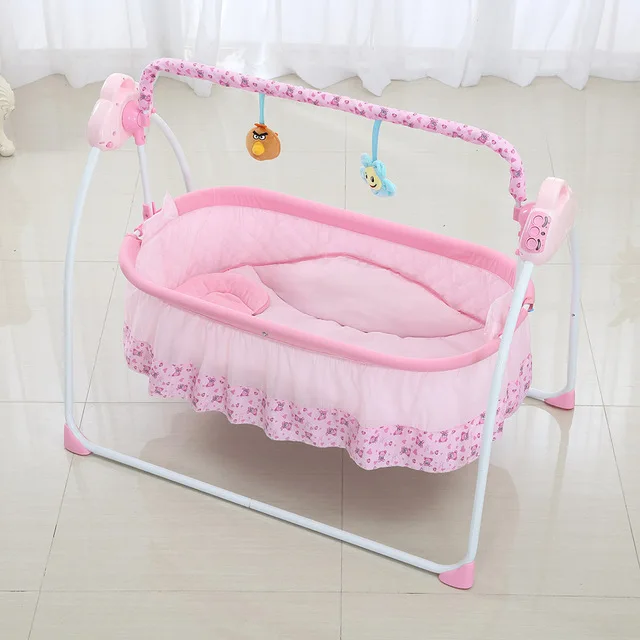 pink Портативная детская колыбель, детская железная кроватка-колыбель, детская игровая площадка с роликом, детская кроватка, детская качающаяся люлька - Цвет: pink