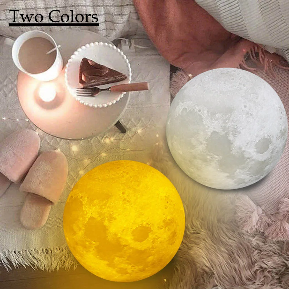 2-Colors Индивидуальный Фотофон с 3D печатью, лунный светильник, 2/16 цветов, лунный ночник с сенсорным выключателем, дистанционный лунный светильник, зарядка через usb для детей и дома - Испускаемый цвет: 2-Colors