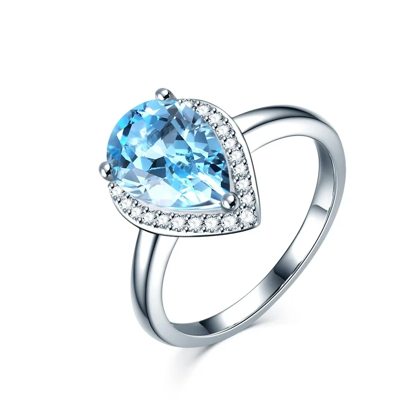 

Fashion Jewelry Rings Sky Blue Love Heart Zirconia Anilos Wedding Engagement Rings For Women Bijoux Femme Anniversary Gift