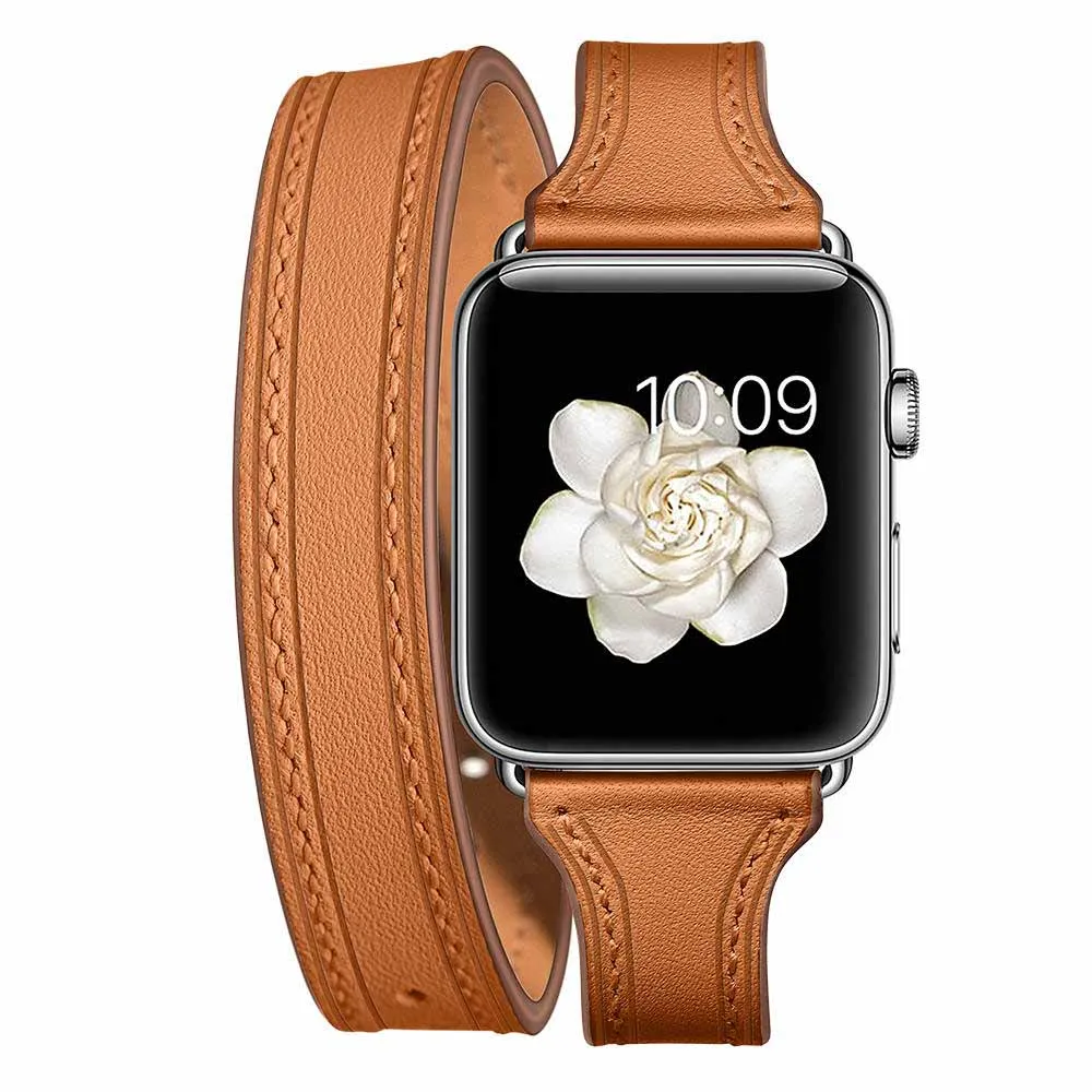 Двойной тур ремешок из натуральной кожи для Apple Watch Band Series 5 4 3 2 1 44 мм 40 мм 42 мм 38 мм Дополнительный Длинный браслет Ремешки для часов