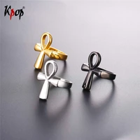 kpop ankh egyptian cross key of the nile rings for menwomen wholesale stainless steel goldblack color 2017 jewelry ring r2591