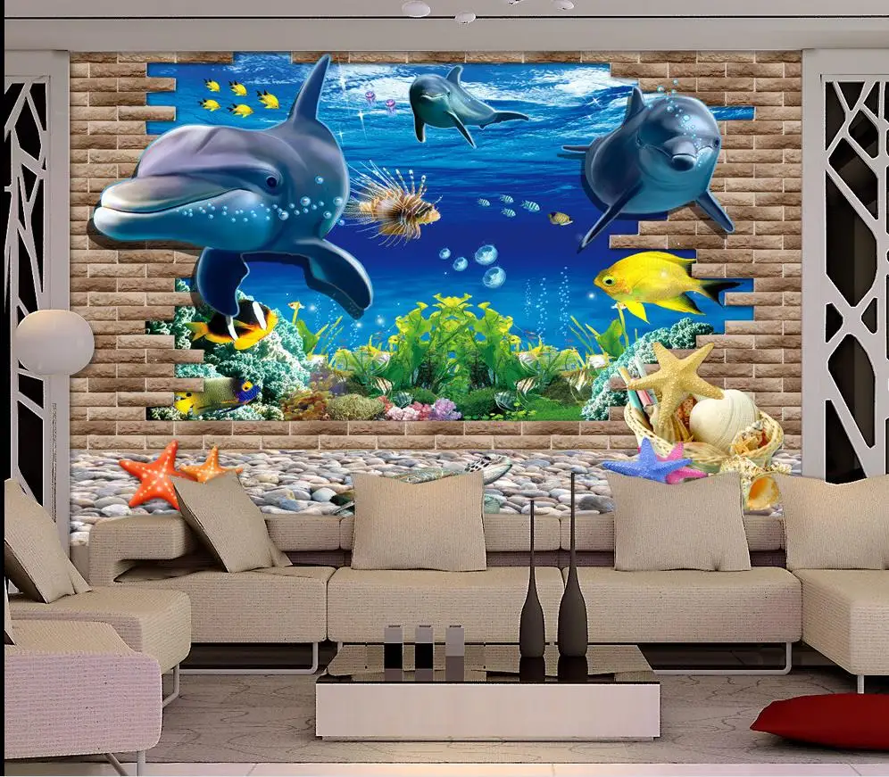 Chinldren стиль Дельфин океан пейзаж обои фрески 3d Настенные украшение дома |
