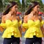 Yellow Лето г. Для женщин с открытыми плечами блузка Рубашки для мальчиков без бретелек спинки с пышными рукавами оборками баски сексуальная женская одежда корейский стиль - Color: Yellow