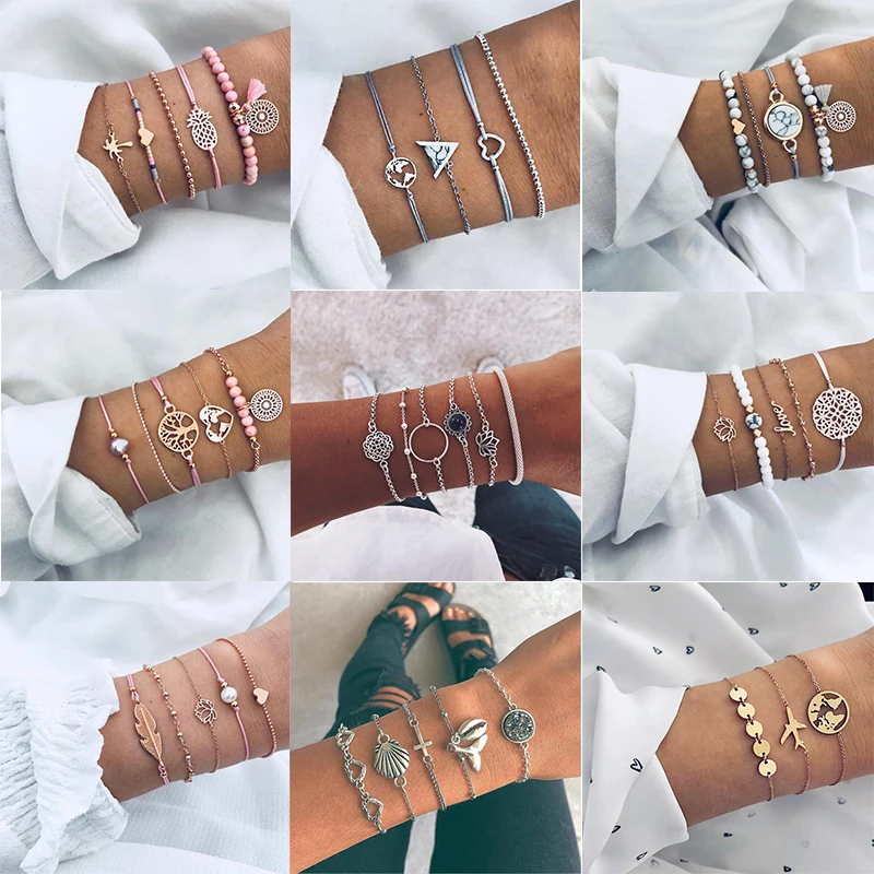 30 стилей, серебряное золото, Boho Tassel, корпус лотоса, сердце, браслеты с колокольчиками для женщин, кристалл, камень, цепочка и звено, браслеты для девочек, ювелирные изделия