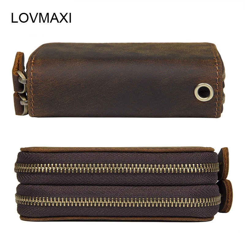LOVMAXI crazy horse кожаные мужские кошельки для ключей кофе Автомобильный держатель