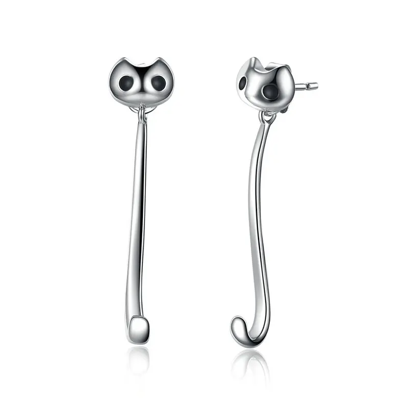Длинные серьги подвески из серебра 925 пробы с кошкой|earings fashion jewelry|earrings jewelryfine jewelry