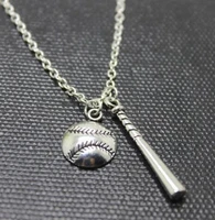 basebal charms sport baseball bat necklace pendant vintage silver statement choker necklace women jewelry accessories gift new