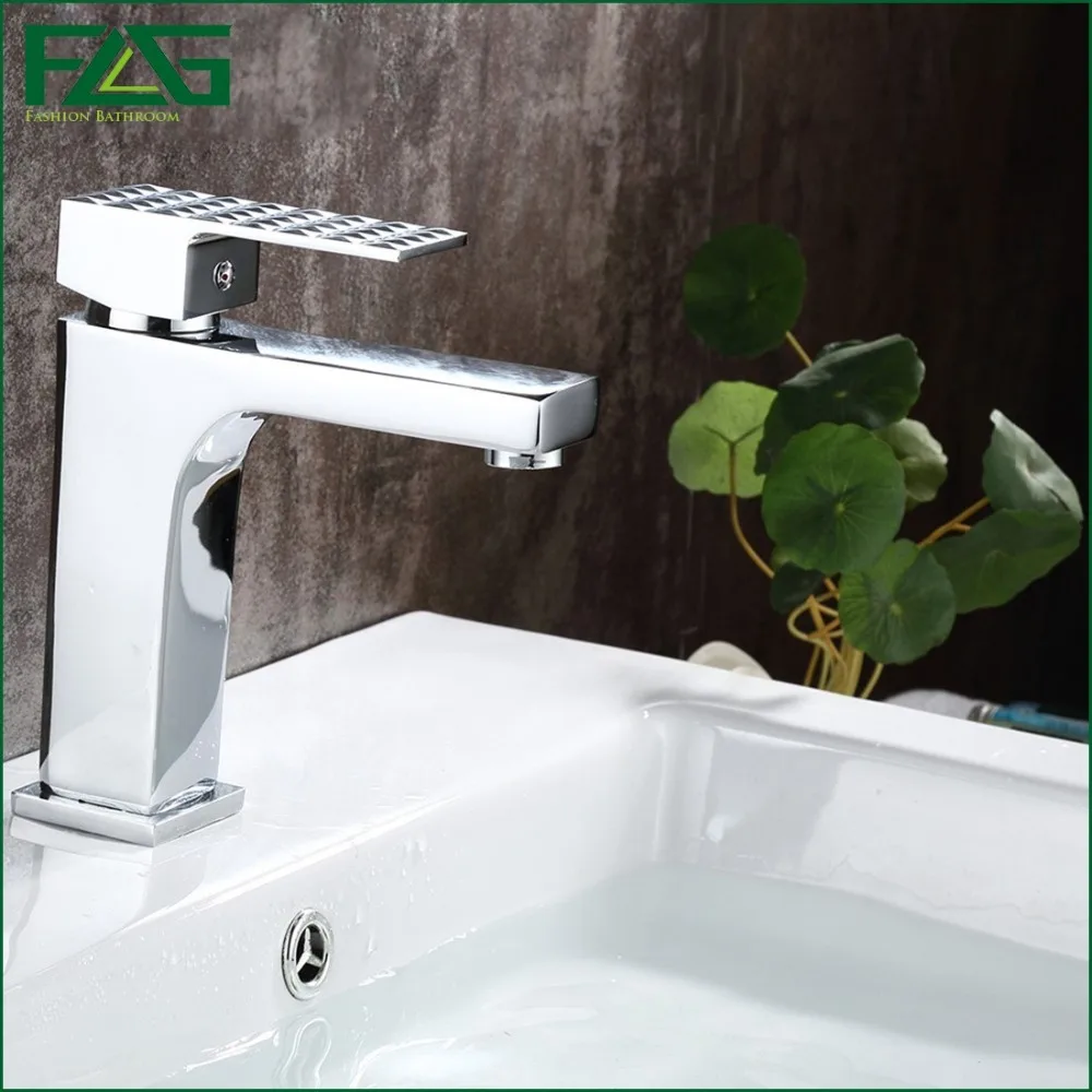 FLG Chrome Brass Basin faucets Deck Mounted Cold and Hot Water Square Bathroom Faucet Bath Sink Spool Tap 851-11C | Обустройство дома
