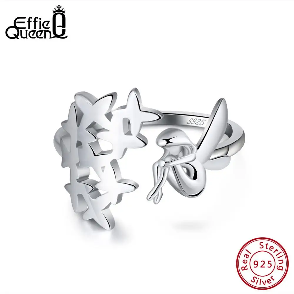 Effie queen 925 пробы серебряные женские кольца Фея Ангел с крыльями эльф регулируемое кольцо для большого пальца женские серебряные ювелирные изделия Anillos BR99