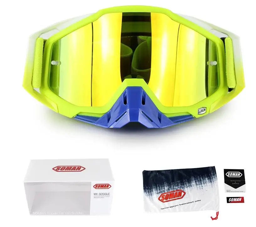 Green Лидер продаж, оригинальные Брендовые очки Soman для мотокросса, ATV Casque, мотоциклетные очки, гоночные мотоциклетные солнцезащитные очки, велосипедные очки - Цвет: Green