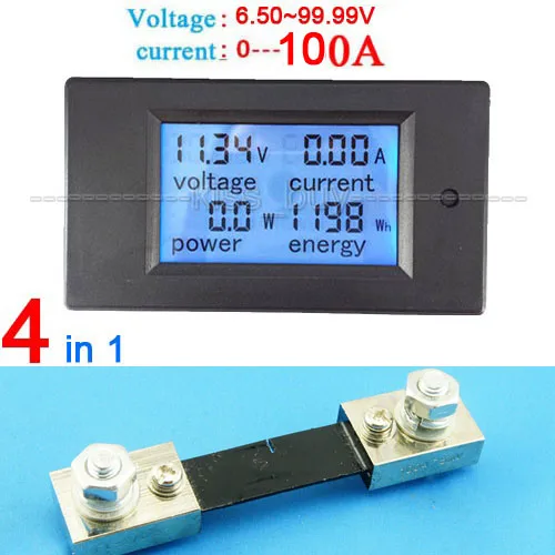 DC 6 5-100 в 100A LCD комбинированный измеритель напряжения тока кВт/ч ватт панельный