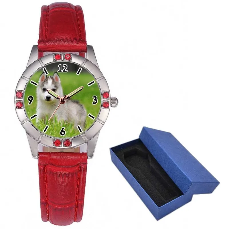 red 1 with box A3333 non сплетенный мешок машины часы печати фото или текст на циферблате часы «сделай сам» для Для женщин кварцевые часы с украшением в виде кристаллов специальный подарок на Рождество - Цвет: red 1 with box