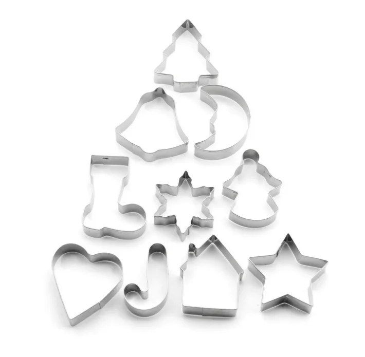 10pcs/set stainless steel christmas tree star heart sock snowflake shape biscuit cookies cutter cake tool|cake tools|snowflake shapesbiscuit cookie |