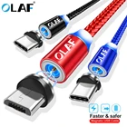 Магнитный зарядный кабель OLAF 1 м, кабель Micro USB для iPhone XR XS Max X, магнитное зарядное устройство USB Type C, светодиодный провод для зарядки, шнур