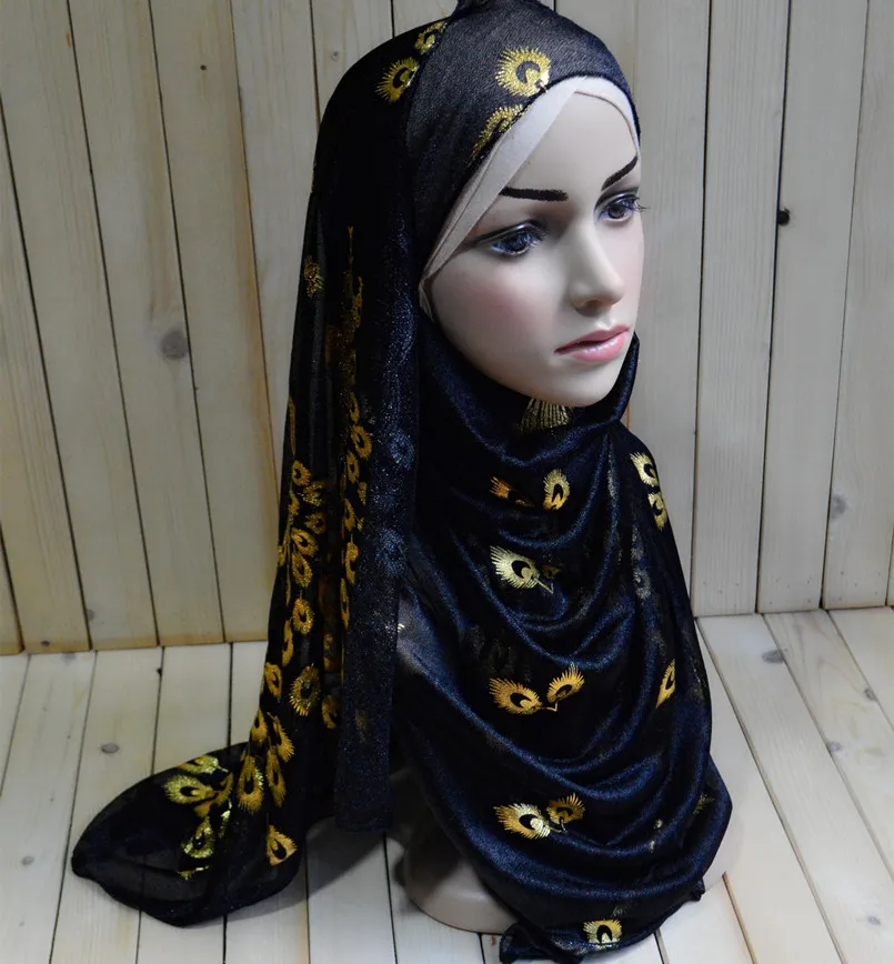 mu1136 Fashion new style muslim Turban gold peacock print net elastic Lady wraps mix color retail sale Islamic Hijabs | Аксессуары для