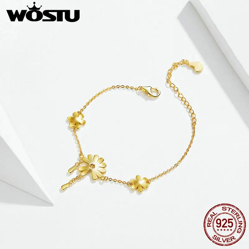 WOSTU новинка 2019 женский браслет с ромашками горячая мода 100% Настоящее серебро