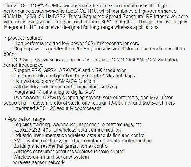 VT-CC1110PA 433 МГц 470 МГц 915 МГц RF CC1110 модуль мульти-io контактный датчик температуры и влажности беспроводной модуль может быть разработан