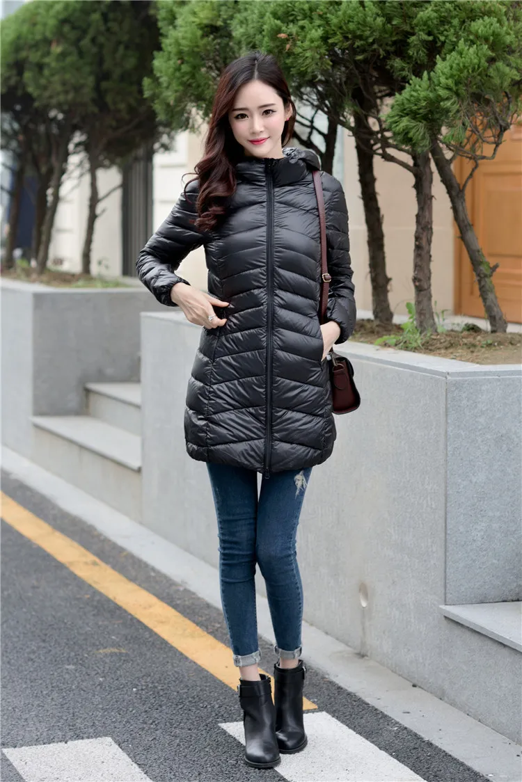Длинный пуховик для женщин зимний хлопковое пальто ультра легкий стеганое с