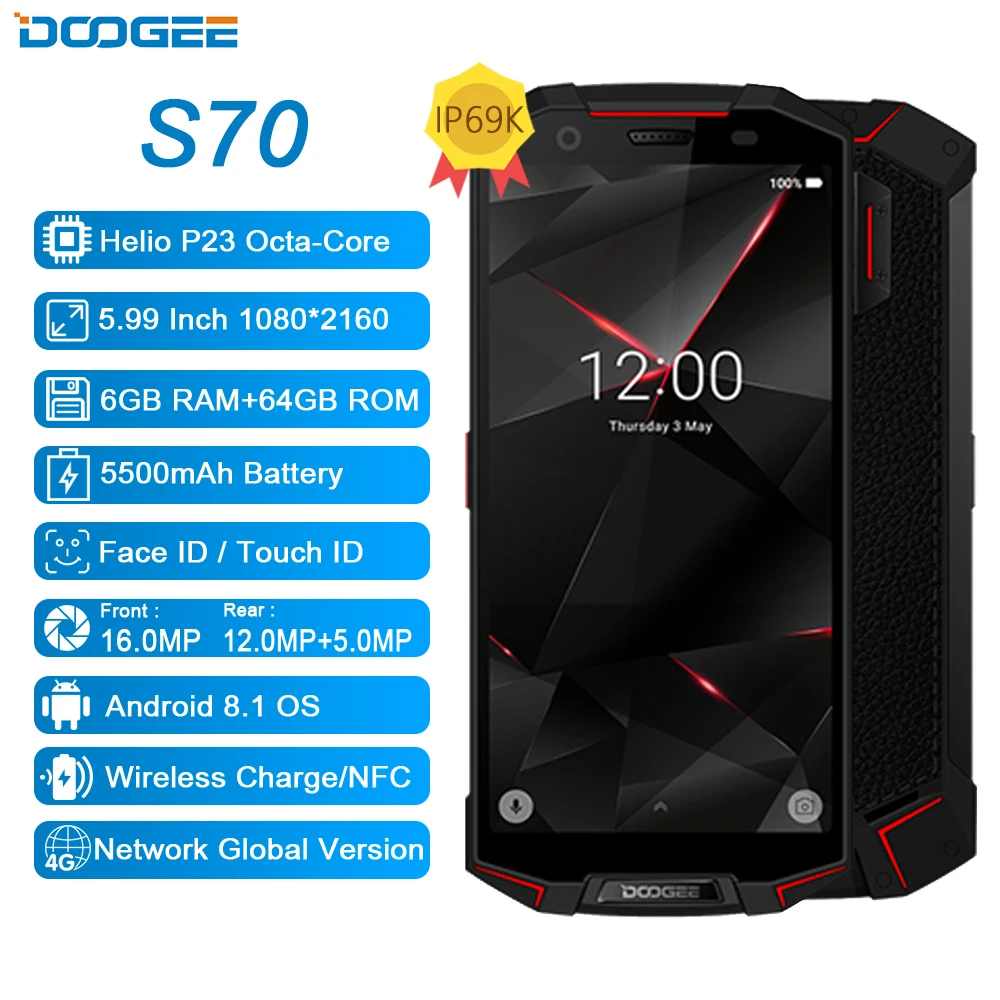 DOOGEE S70 IP68/IP69K водонепроницаемый Helio P23 Восьмиядерный 6 ГБ 64 Гб LTE Беспроводная