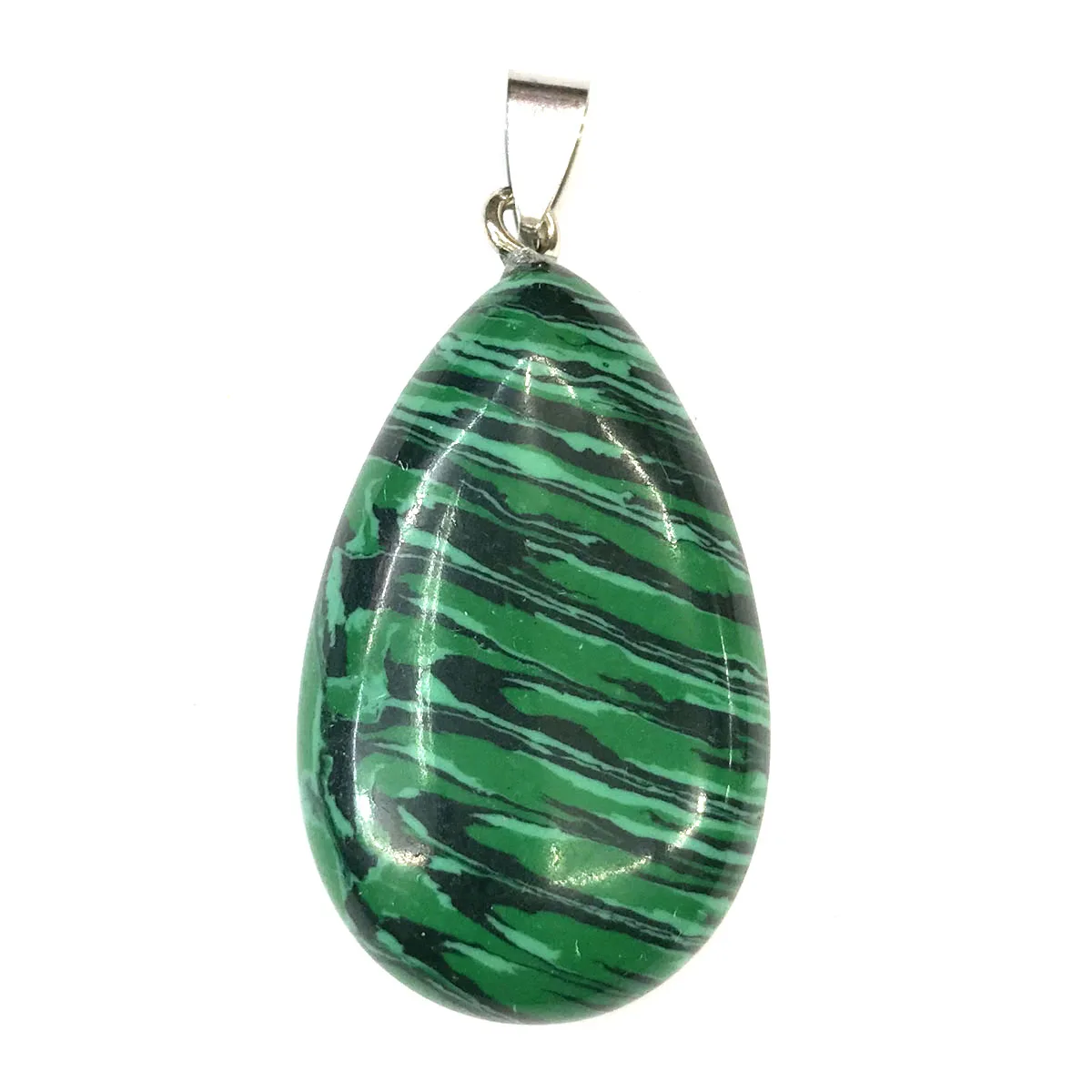 Malachite Натуральный камень кулон в форме капли воды форма Кристалл Агаты ожерелье кулон для изготовления ювелирных изделий хорошее качество Размер 24 мм x 43 мм - Окраска металла: Malachite