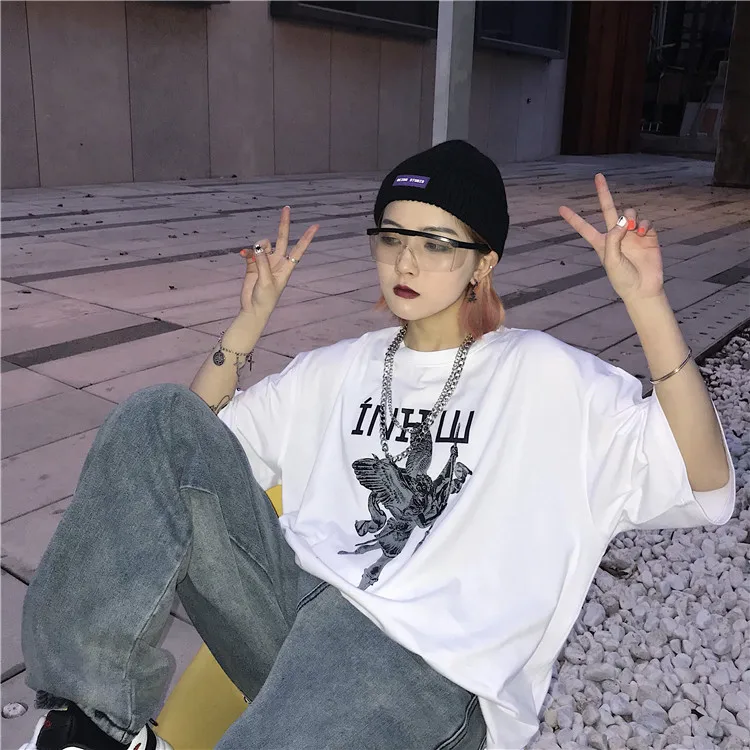 Женская футболка с коротким рукавом в Корейском стиле уличная Футболка принтом