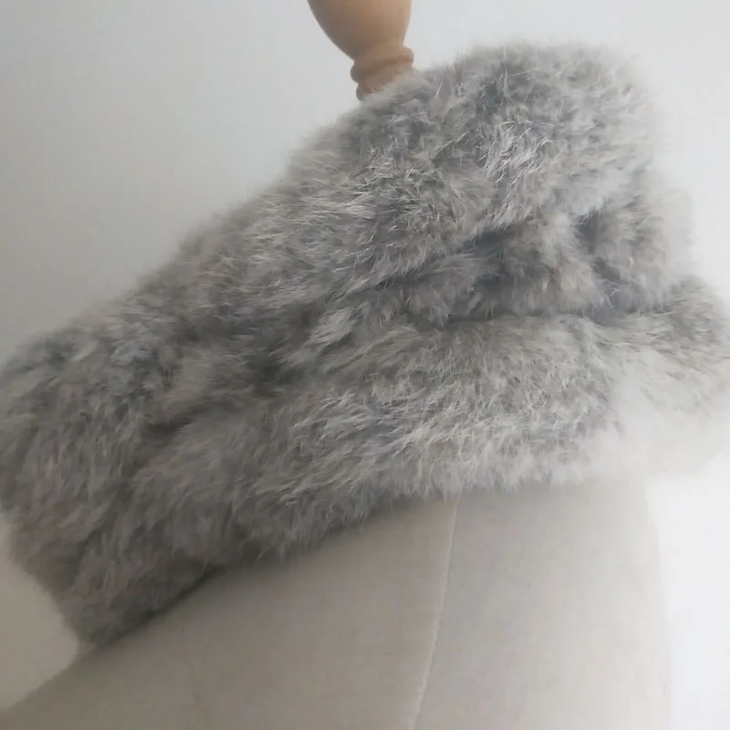 Шарф с помпоном из натурального кроличьего меха женские зимние теплые толстые