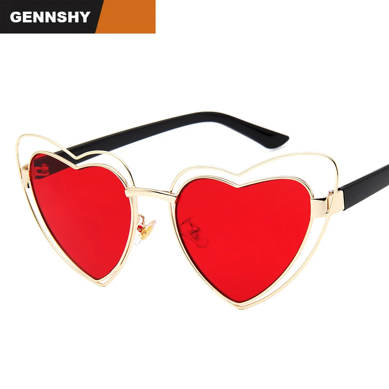 

2018 Fashion Heart Shape Sunglasses Women Men Double Peach Heart Shape Sunglasses Lady Cool Metal Sunglasses Ocean Lenses UV400