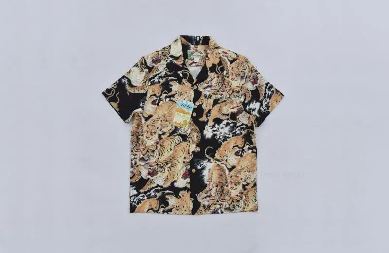 BOB DONG One Hundred Тигры Гавайские рубашки мужские тропические Aloha с коротким рукавом