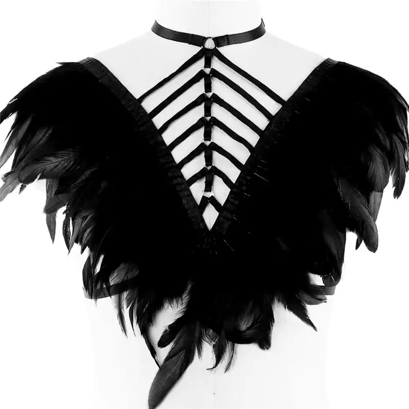 Black O0604 Готический Цыганский перьевая клетка бюстгальтер Rave Body жгут для женщин одежда обертывание грудь стиль Связывание Белье Кружева Цветы клетка бюстгальтер - Цвет: Black O0604