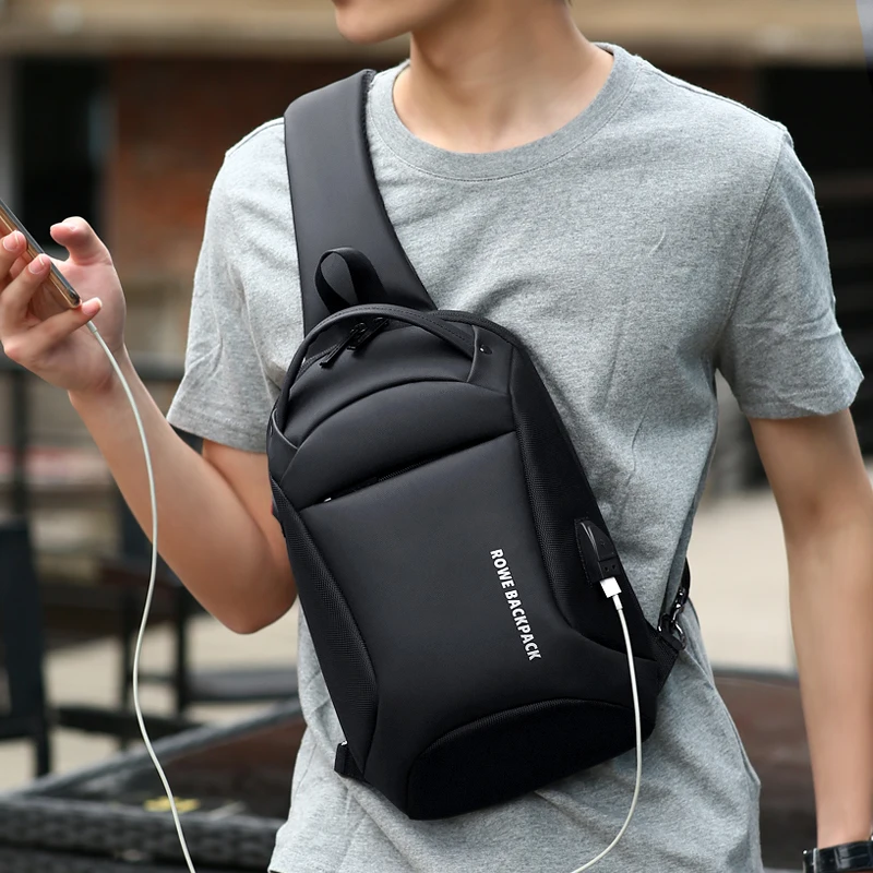 FRN Men Single Shoulder Messenger Bag Oxford USB Charging Waterproof High Capacity Chest Sling Travel Crossbody 2019 New | Багаж и сумки