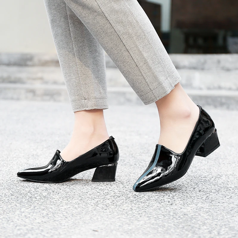 Туфли-лодочки женские демисезонные из воловьей кожи на высоком квадратном