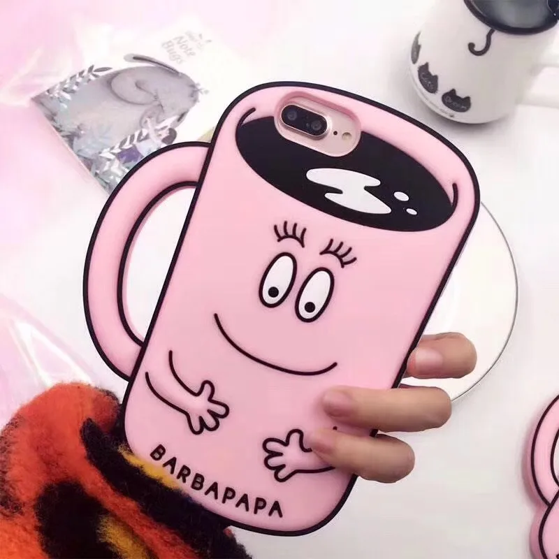 Мягкий силиконовый чехол для iPhone X с милой мультяшной чашкой Barbapapa ударопрочный