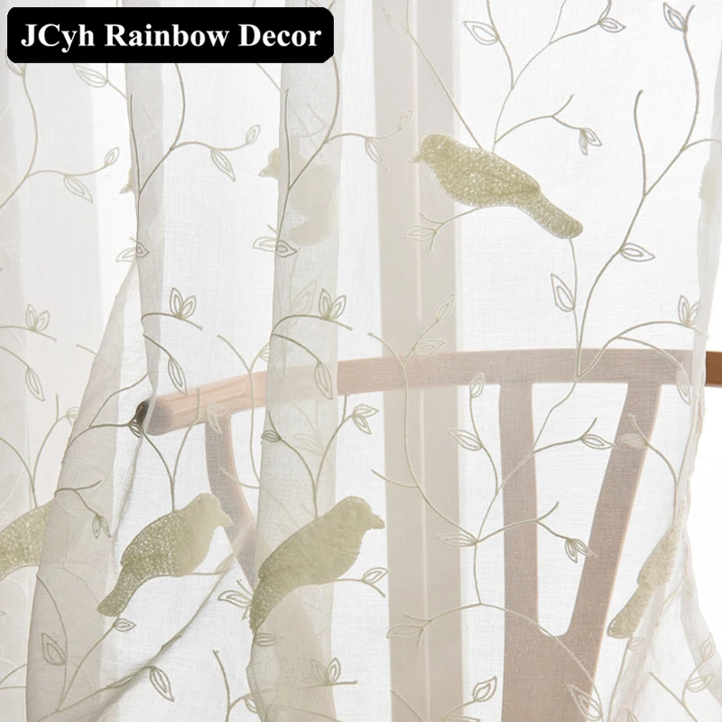 Современная птица вышитые Sheer Тюль Шторы для гостиная белая вуаль органза