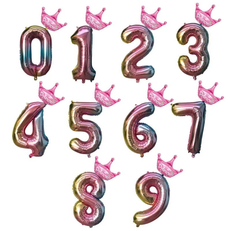 gradient pink Номер воздушный шар из фольги цифра Globos мини-корона воздушные цифры день рождения украшения детские надувные детские шары для душа - Цвет: gradient pink