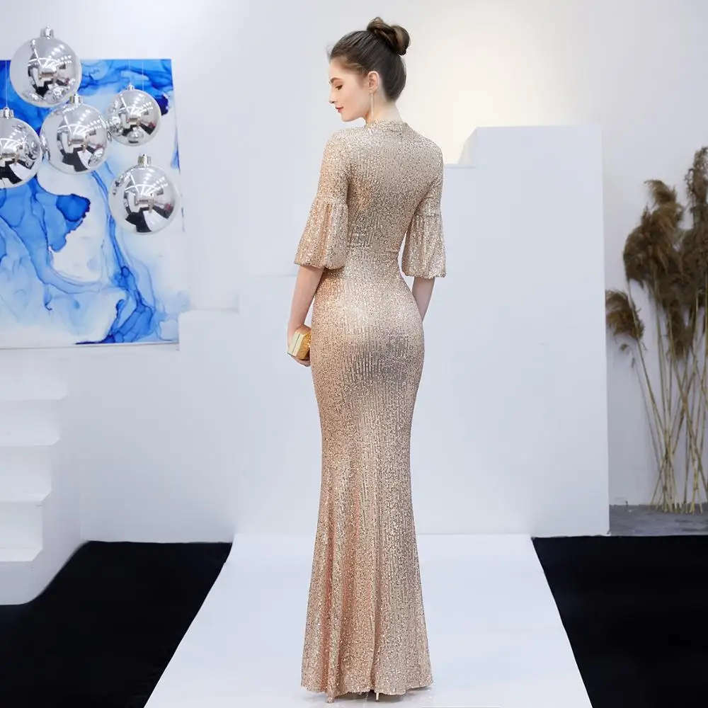 Вечерние платья с юбкой годе цвета шампань Длинные вечерние круглым вырезом