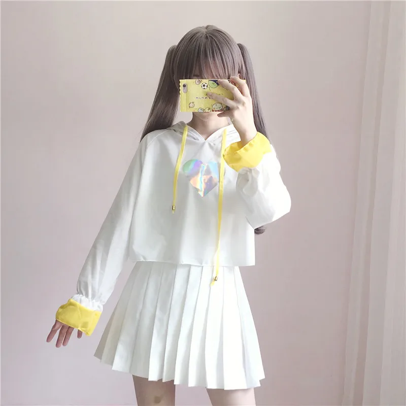 Фото Японский Harajuku каваи толстовки Для женщин 2018 осень Лолита с принтом сердца Японский Harajuku каваи толстовки Для женщин 2018 осень Лолита с принтом сердца