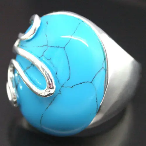 

Fashion Women Men's 925 Sterling Silver Blue Turquoises Band Ring Jewelry