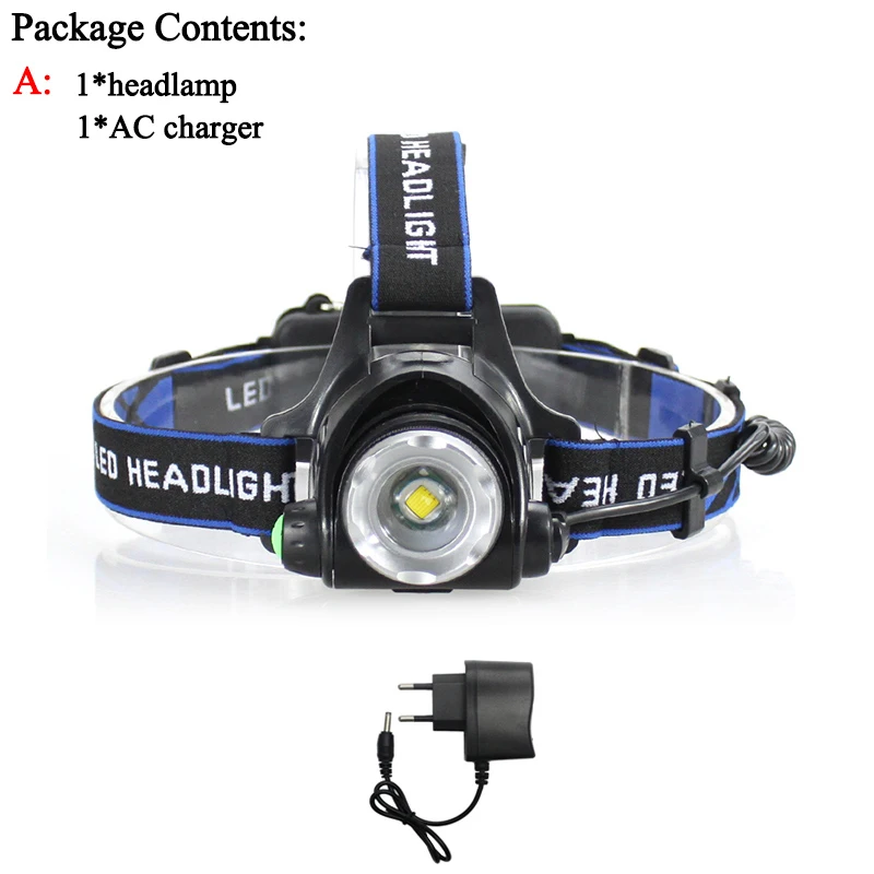 Set A Светодиодный налобный фонарь Cree XM-L T6 светодиодный 2000LM перезаряжаемый головной светильник s лампа светильник s Использование 18650 батарея AC зарядное устройство головной светильник - Испускаемый цвет: Set A